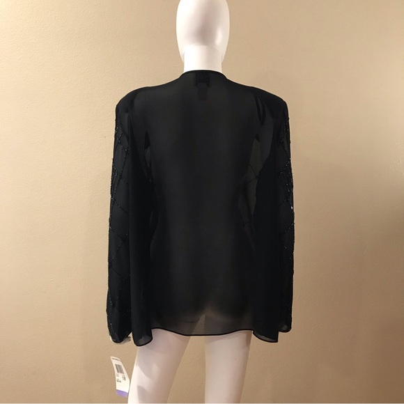 RM Richards Sheer Black Beaded Open Front Jacket NEW Size 18 2X Elegant Glamour - Picture 3 of 13